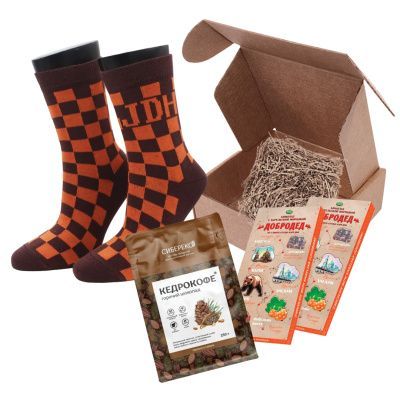 Подарочный набор "Время для себя": носки с лого, кедрокофе, шоколад с морошкой