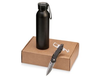 Подарочный набор с бутылкой для воды и ножом «Tourist», цвет: черный
