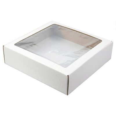 Коробка крафтовая белая с окошком, размер 30*30*8 см, самосборная