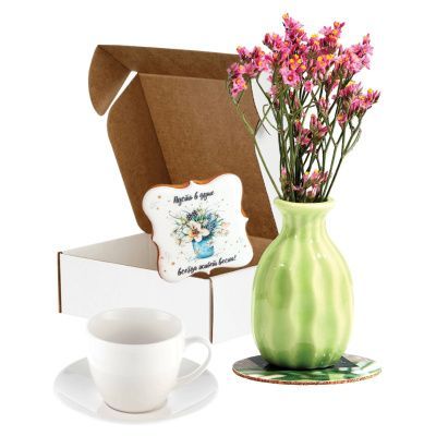 Подарочный набор "Домашний уют": чайная пара, ваза, пряник