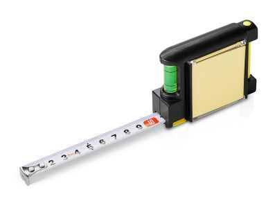 Рулетка на 2 м с уровнем и блоком для записей «Nerd», цвет: черный, желтый