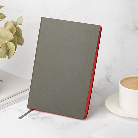 Ежедневник Латте софт-тач (Latte soft touch) недатированный, серый/красный