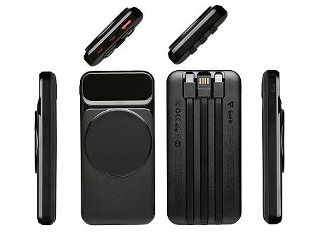 Магнитный беспроводной внешний аккумулятор со встроенными кабелями «Мэни», 10000 мАч