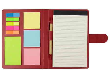 Блокнот А5 Tasmania, в твердой обложке с шариковой ручкой и стикерами, блок в линейку, красный