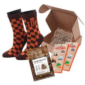 Подарочный набор "Время для себя": носки с лого, кедрокофе, шоколад с морошкой