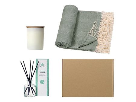Подарочный набор для дома с пледом, свечой и диффузором