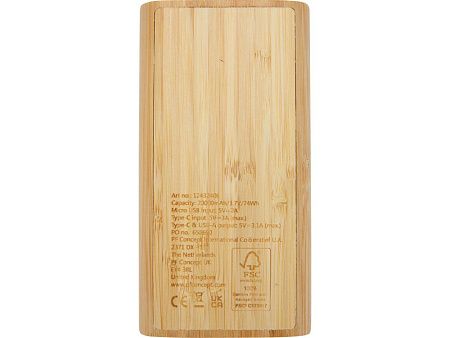 Портативное зарядное устройство «Tulda» из бамбука, 20000 mAh