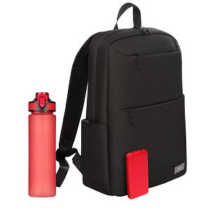 Подарочный набор Forst, черный/красный (бутылка, ЗУ, рюкзак)