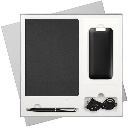 Подарочный набор Moon river, черный (ежедневник, ручка, аккумулятор)