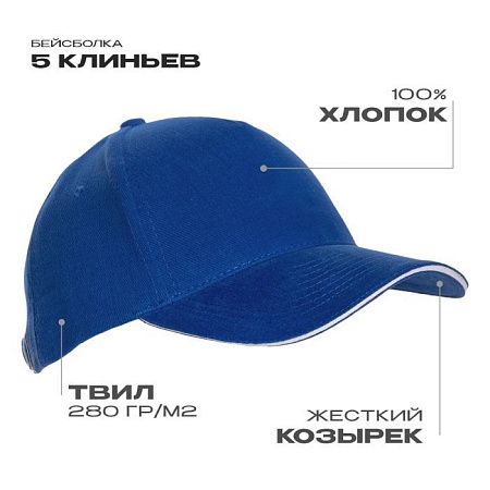 Бейсболка с кантом STAN 5 клиньев хлопок 280, 11K, Синий,  (16/1)  (56-58/ONE SIZE)