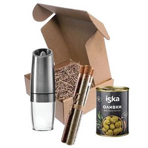 Подарочный набор "Зимние специи": мельница, набор специй, оливки