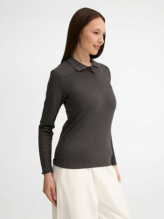 Рубашка поло женская с длинным рукавом Perfect LSL Women, черный меланж, размер XXL