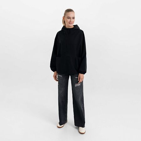 Ветровка (анорак) оверсайз унисекс RISSMAN, черная, размер XL/XXL