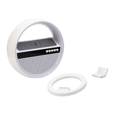 Bluetooth колонка "Smart Orb" 5Вт с беспроводным (15W) ЗУ, лампой, часами, FM радио