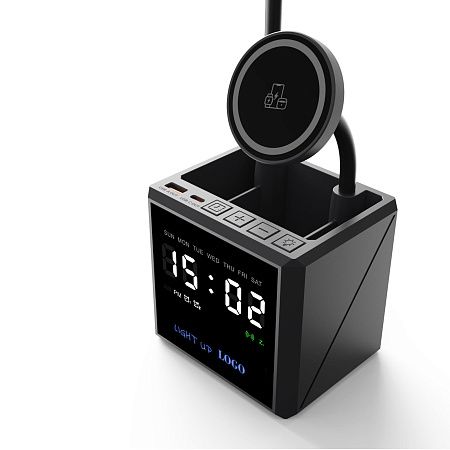 Лампа "Smart Flex" с беспроводным 3в1 (15W) ЗУ с MagSafe, часами, карандашницей и подсветкой логотипа