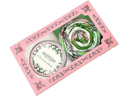 Набор: платок «Ландыши» и свеча «Весенние цветы»