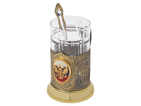 Подстаканник с хрустальным стаканом и ложкой «Российский»