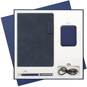 Подарочный набор Teolo, синий (ежедневник, ручка, аккумулятор)