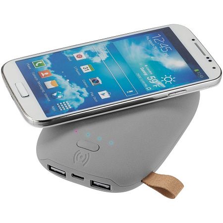 Аккумулятор с беспроводной зарядкой Pebble Wireless 9000 мАч, серо-синий