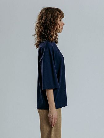 Футболка оверсайз унисекс Base Space, темно-синяя, размер XS/S