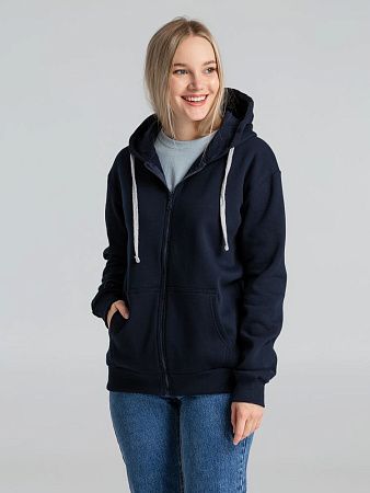 Толстовка на молнии с капюшоном Unit Siverga Heavy, темно-синяя, размер XS