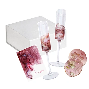 Подарочный набор «Признание»: бокалы с ручной росписью, подстаканники, открытка