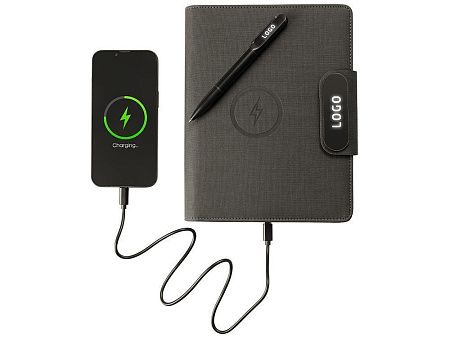 Подарочный набор «Twilight»: органайзер А5 с беспроводной зарядкой и металлическая шариковая ручка со светящимся логотипом