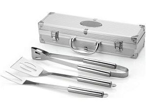 Набор для барбекю в кейсе: лопатка, щипцы, вилка «Salvy», цвет: серебристый