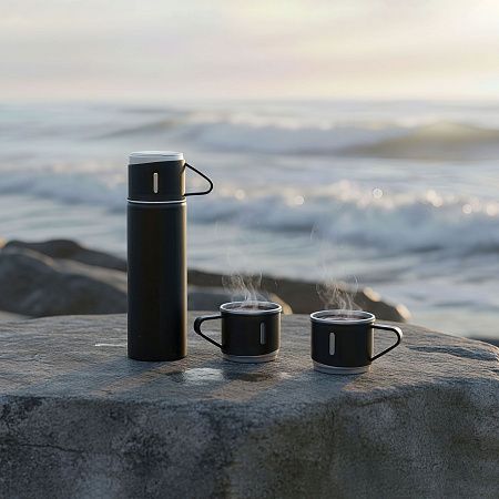 Набор подарочный "Алтай": термос, 3 кружки, пудра