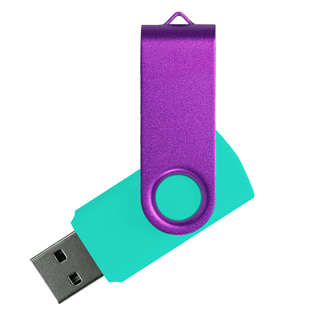 Флеш накопитель USB 2.0 Twister Сolor Mix 16GB, пластик Софт Тач/металл, бирюзовый/фиолетовый