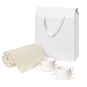 Подарочный набор Мокко (Mokko), Фадо (Fado), бежевый в коробке-пакете (две чайных пары, плед)