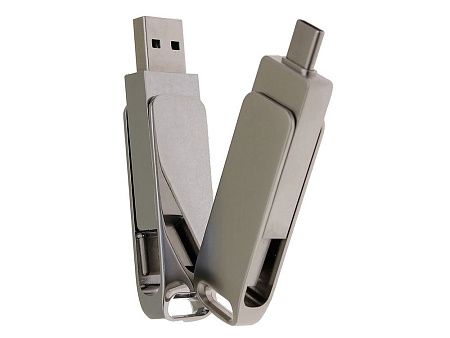 USB 3.0- флешка на 32 Гб с поворотным механизмом и дополнительным разъемом Type-C