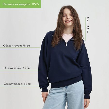 Толстовка на молнии унисекс FLOW, темно-синяя