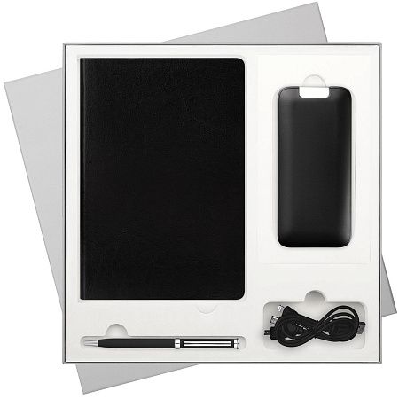 Подарочный набор River side, черный/красный (ежедневник, ручка, аккумулятор)