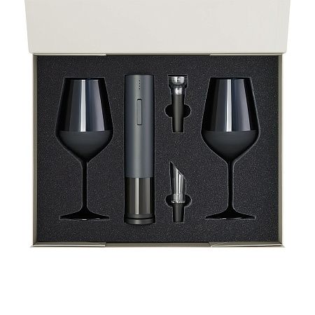 Подарочный набор 2 бокала для вина Сапфир (Sapphire) + набор для вина с электрическим штопором Сакраменто (Sacramento), в серой коробке