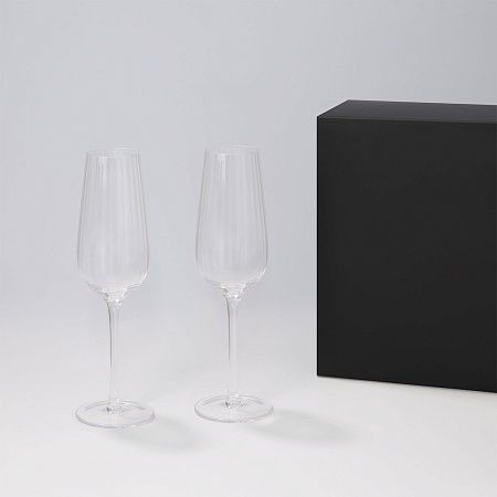 Подарочный набор 2 бокала для шампанского Бланш (Blanche) в черной коробке