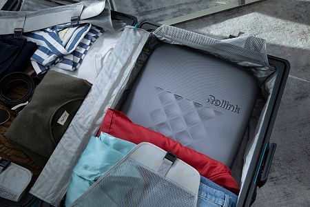 Чемодан складной Rollink Earth 55x40x20 см, 2 колеса, черный/зеленый