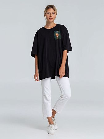 Футболка оверсайз «Мужчина с жемчужной сережкой», черная, размер XS/S