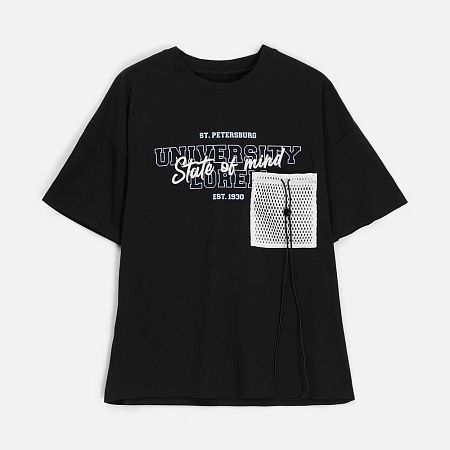 Футболка унисекс оверсайз T3, черная, размер XS/S