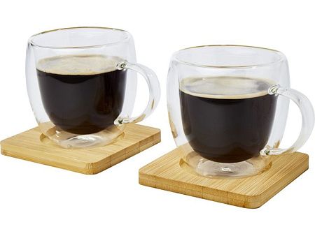 Стеклянный стакан «Manti» с двойными стенками и подставкой, 250 мл, 2 шт