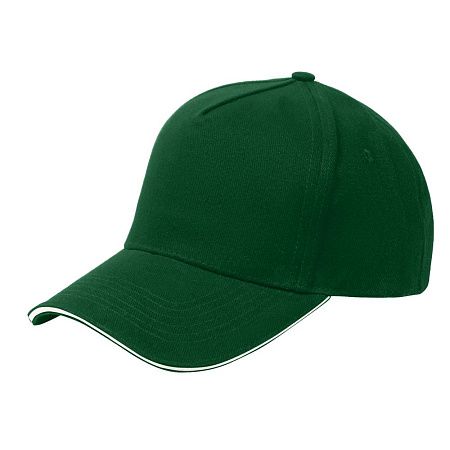 Кепка 5- панельная Oxford 300, c белым сендвичем, темно-зеленая