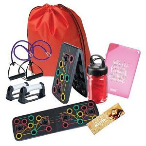 Подарочный набор "Заряд спорта": платформа для отжиманий, бутылка, полотенце, батончик, рюкзак-мешок