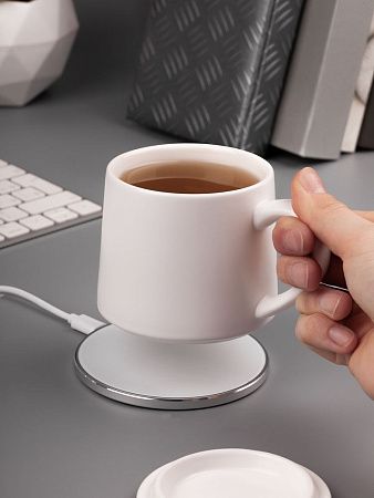 Кружка с подогревом и беспроводной зарядкой dualBase ver. 2.0 Matt, белая