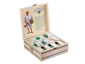 Подарочный набор с чаем и эфирными маслами «История пара и самовара» в деревянной шкатулке, цвет: коричневый