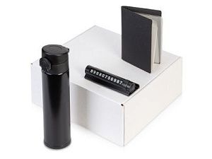 Подарочный набор «Premier» с термокружкой, парковочной визиткой и обложкой для документов, цвет: черный