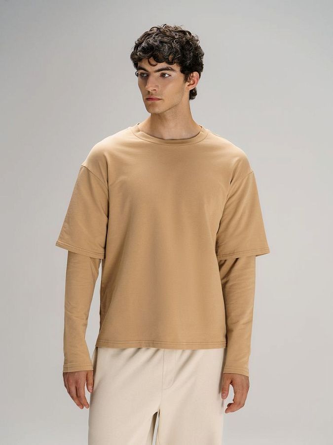 Футболка оверсайз с двойным рукавом Kosmos, молочно-белая под нанесение