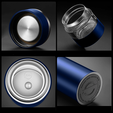 Термос стальной Gulfstream двухстеночный с вакуумной изоляцией 450 мл, крышка с дисплеем, темно-синий, матовый