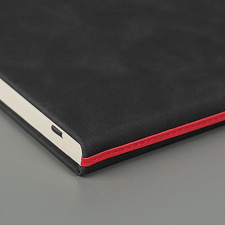 Ежедневник недатированный Muse, черный, формат А5, с декоративной красной полосой, блок в линейку