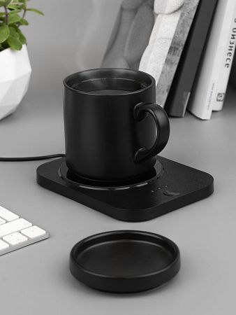 Кружка с подогревом и беспроводной зарядкой dualBase plus, черная