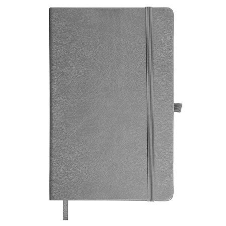 Бизнес-блокнот "Justy", 130*210 мм, серый, твердая обложка,  резинка 7 мм, блок-линейка